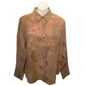 Kate Hill Tan Floral Buttoned Down Shirt Size 2X